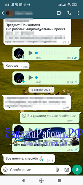 Положительный отзыв № 7 о готовом индивидуальном проекте по психологии из Telegram